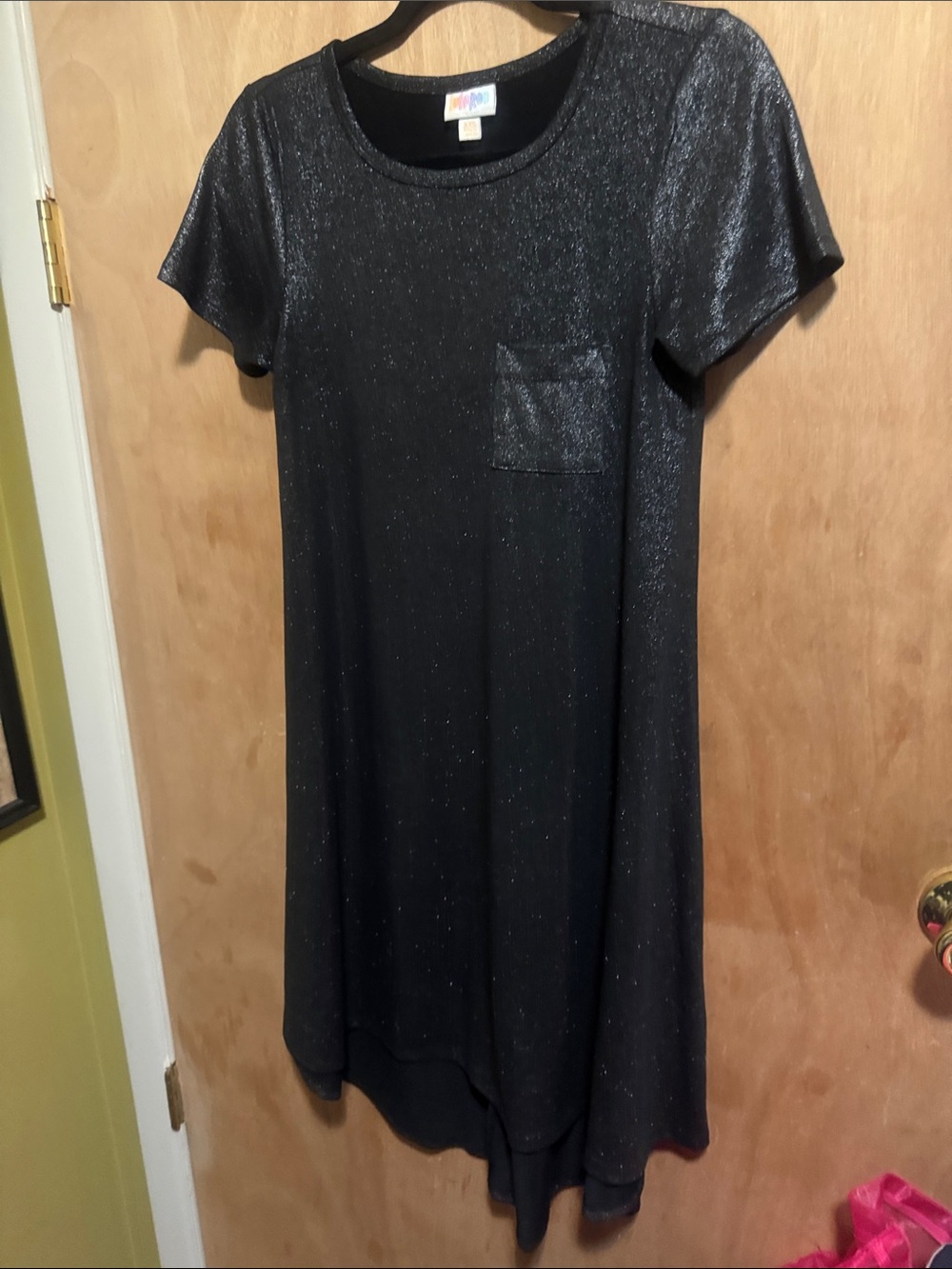 LuLaRoe Black Shimmery Pocket T-Shirt Dress